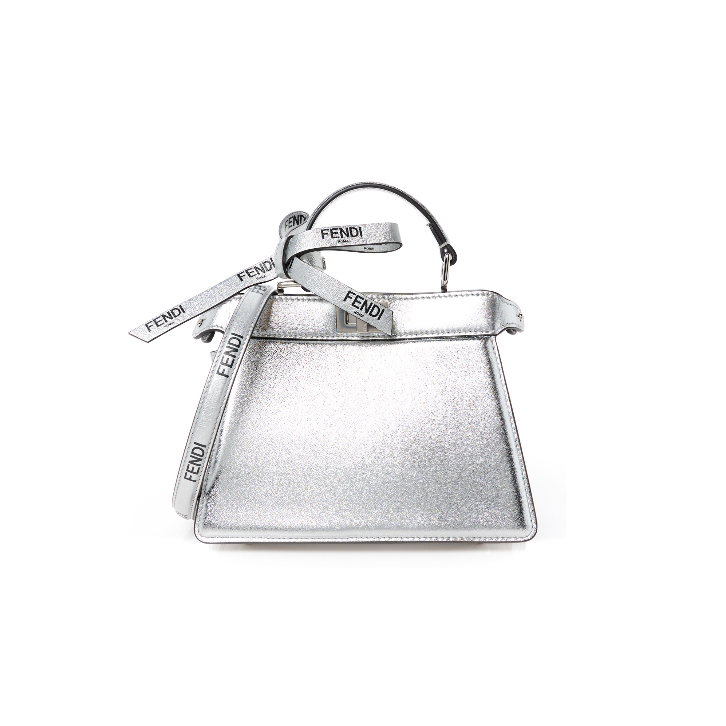 F**di x marc jacobs vitello catalan mirror petite peekaboo i see u satchel argento (20*15*11cm)